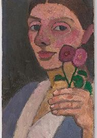Self-Portrait with Two Flowers