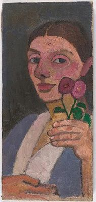 Self-Portrait with Two Flowers